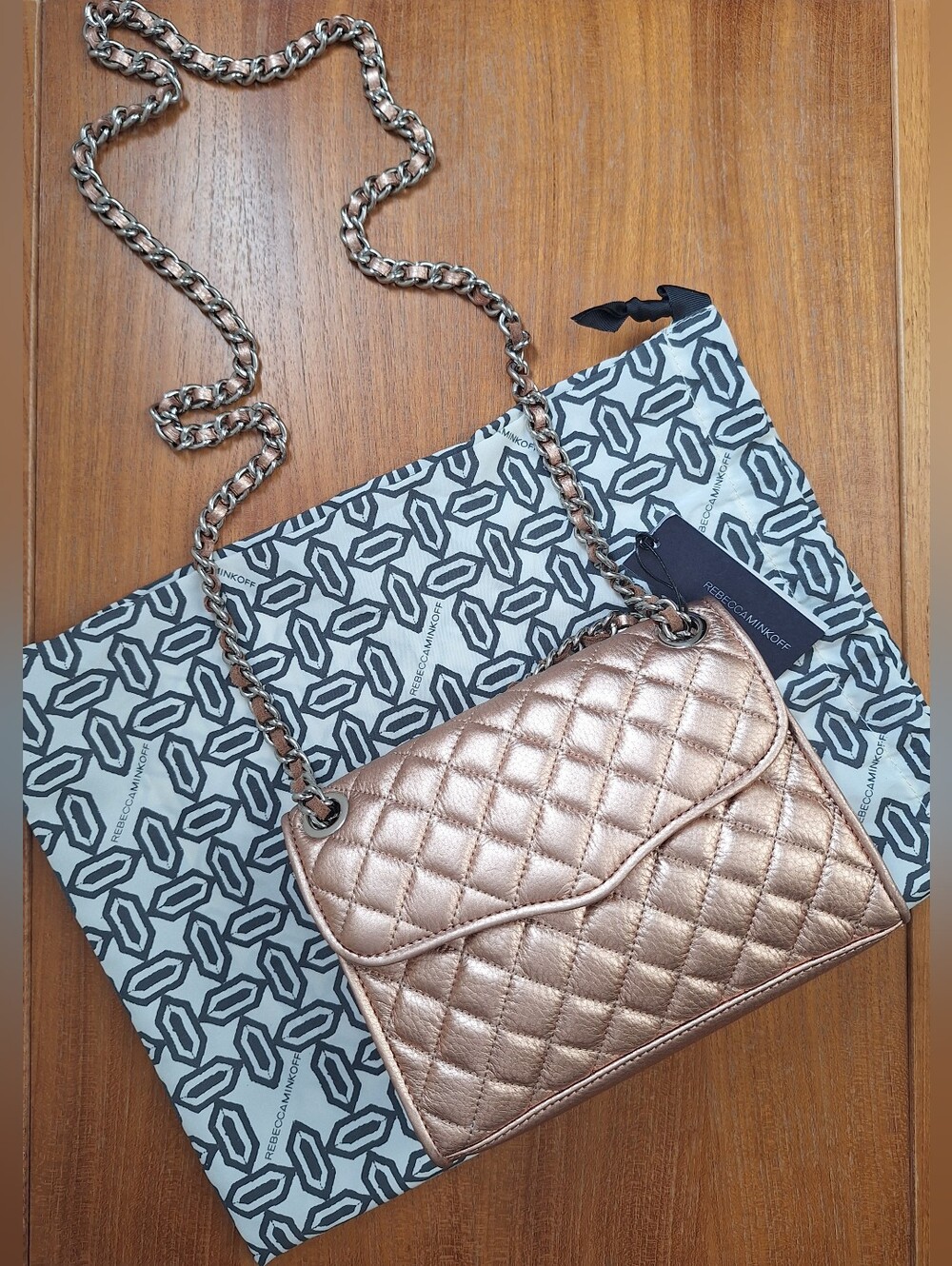Rebecca Minkoff Quilted Mini Affair Metallic Rose Gold Leather Crossbody NWT